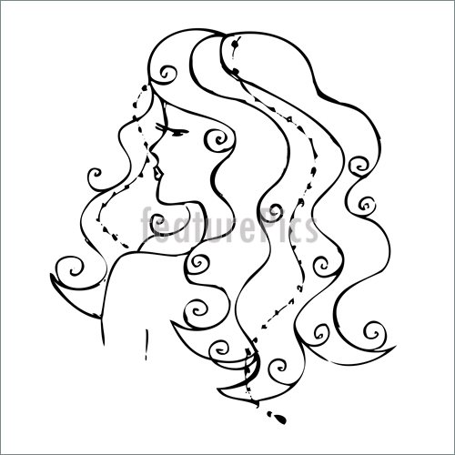 500x500 Illustration Of Drawing. A Girl With Long Hair