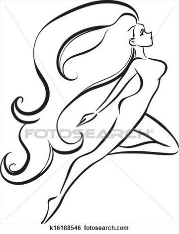 360x470 Slender Girl With Long Thick Hair View Large Clip Art Graphic