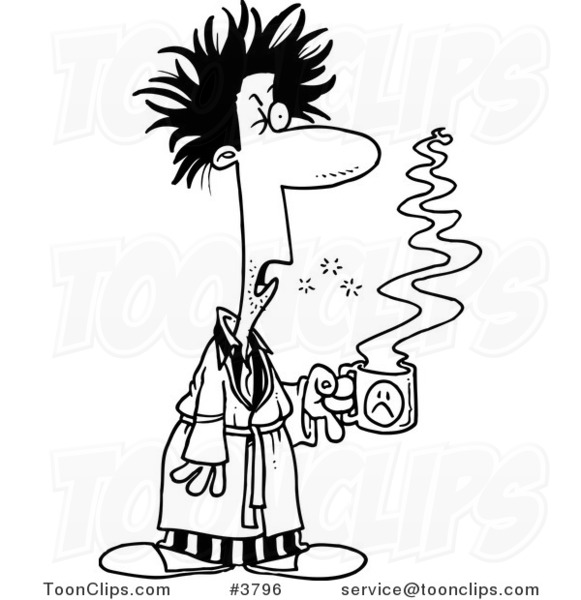 581x600 Cartoon Black And White Line Drawing Of A Tired Guy With Bad Hair