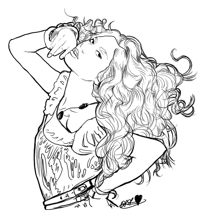724x753 Curly Hair Line Drawing By Stormypie