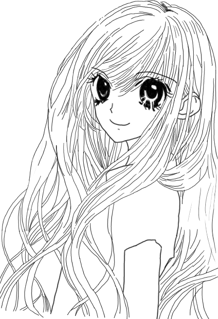 448x655 Anime Girl Long Hair Lineart By Loitumachan