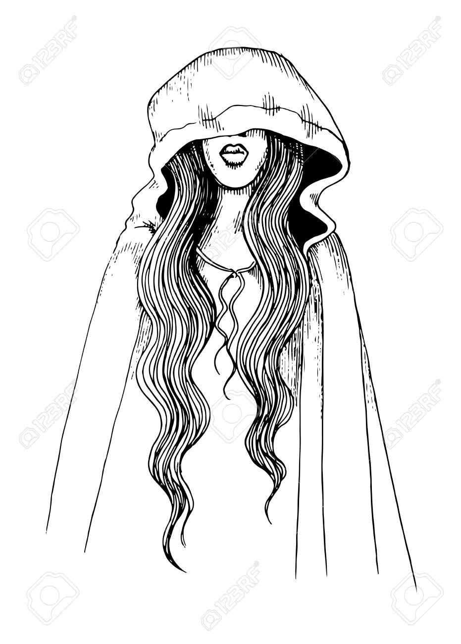 931x1300 Ink Pen Illustration Of A Girl In Hood Royalty Free Cliparts