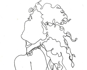 340x272 Art Pen And Ink Drawing Winking Woman With Curly Hair