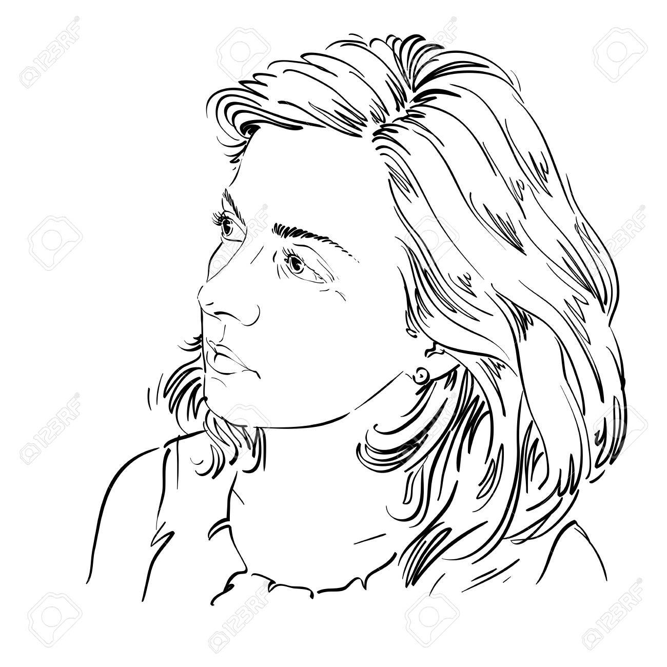 1300x1300 Vector Drawing Of Peaceful Woman With Stylish Haircut. Black