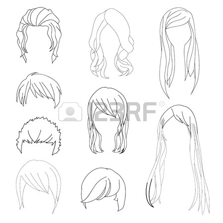 450x450 Collection Hairstyle For Man And Woman Hair Drawing Set 1. Vector
