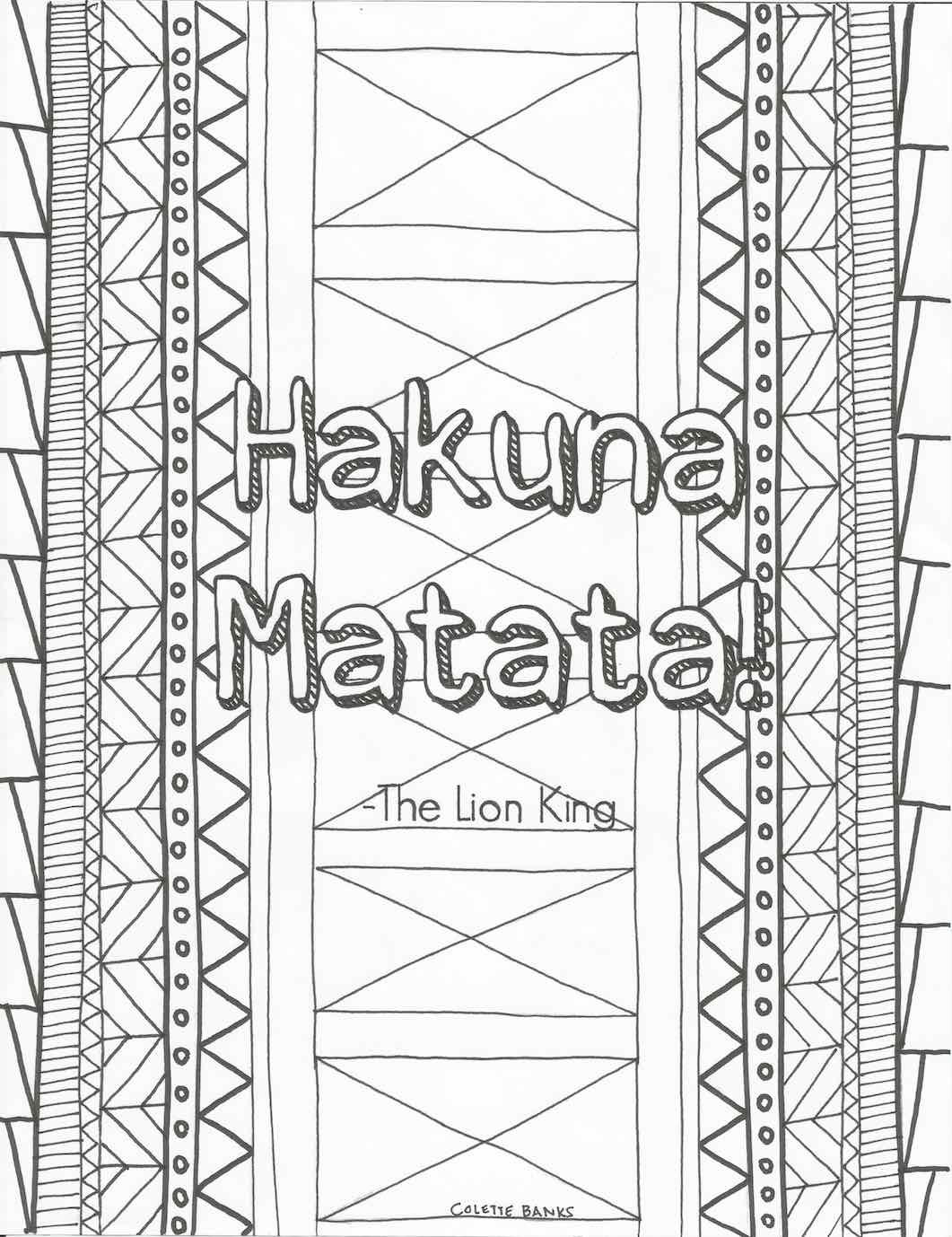 1061x1378 Hakuna Matata Quote Digital Print Adult Coloring By Essenceofink