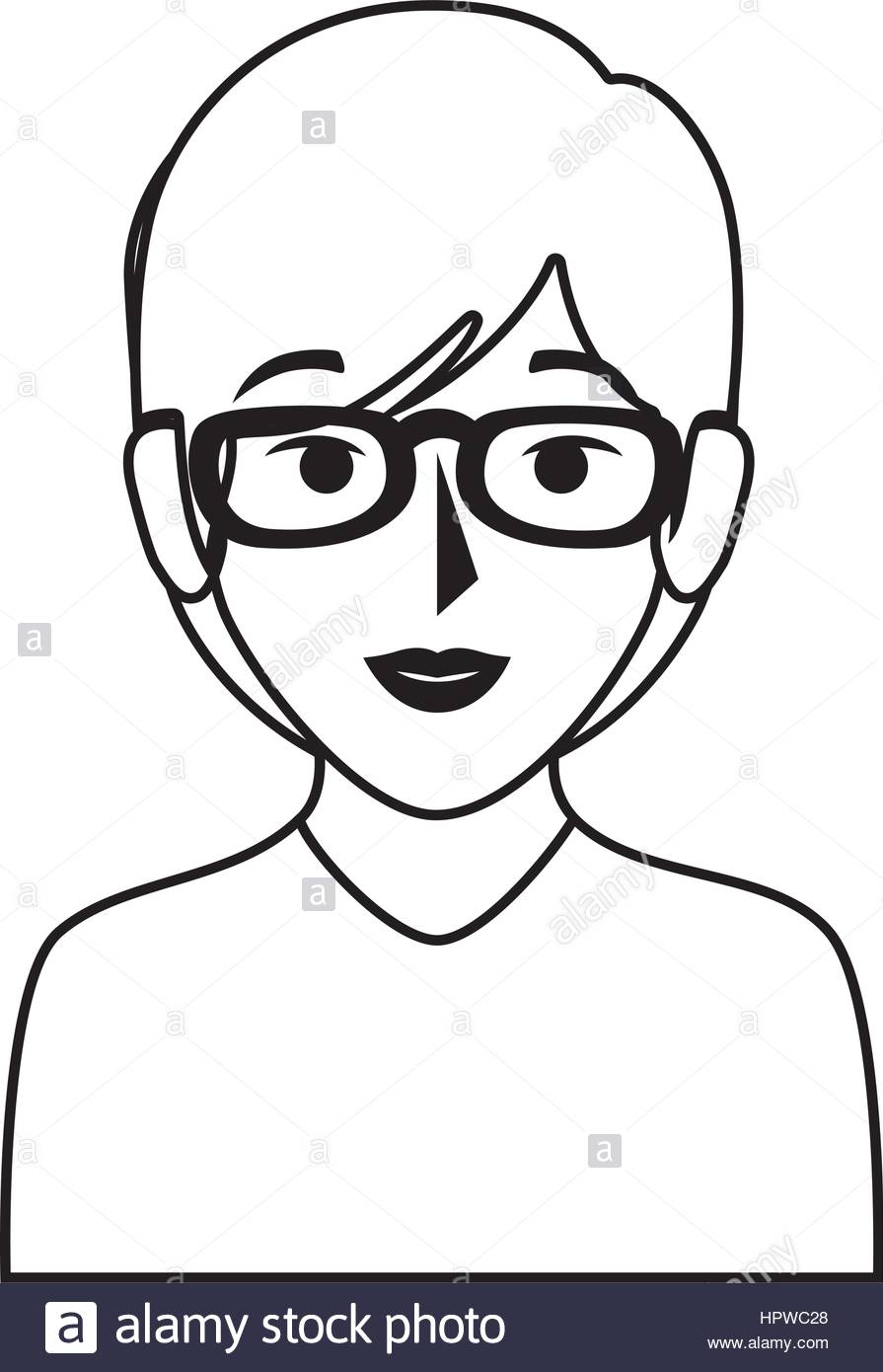 895x1390 Silhouette Of Half Body Woman With Short Hair And Glasses Stock