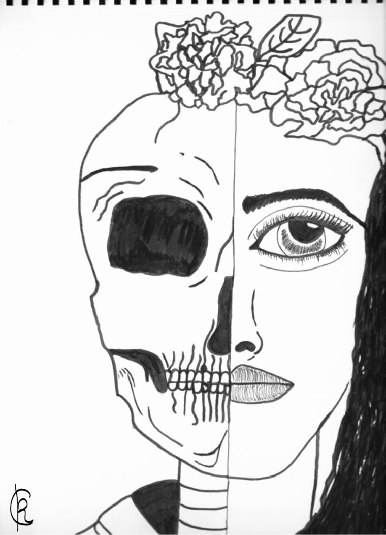 760x1052 Half Girlhalf Skull By Kcr Art