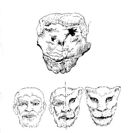 443x453 The Human Two Faced Head In Palleolithic Sculpture