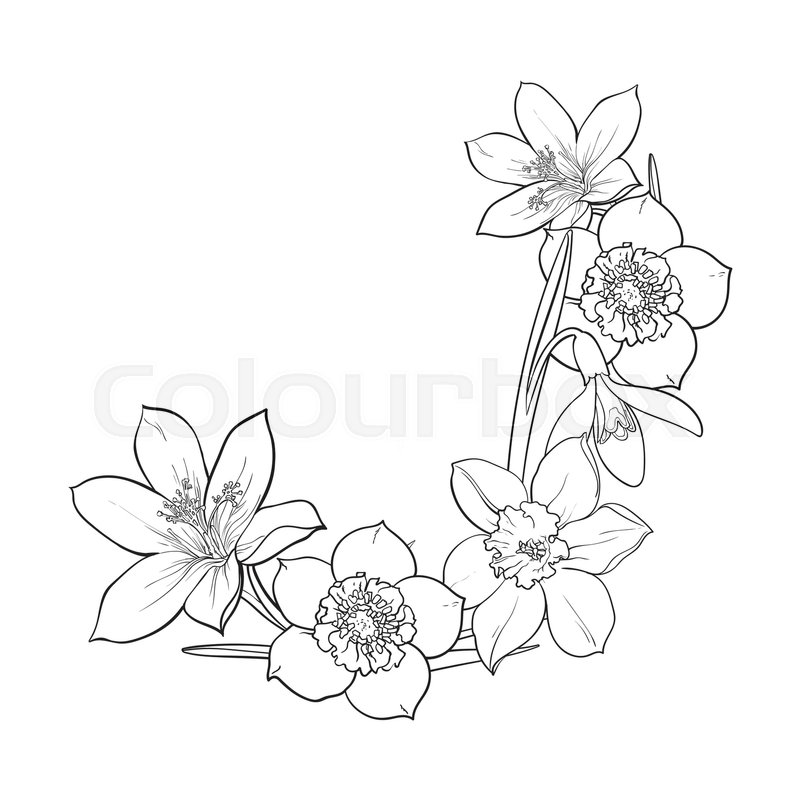 800x800 Half Frame Of Spring Flowers, Decoration Element, Sketch Vector