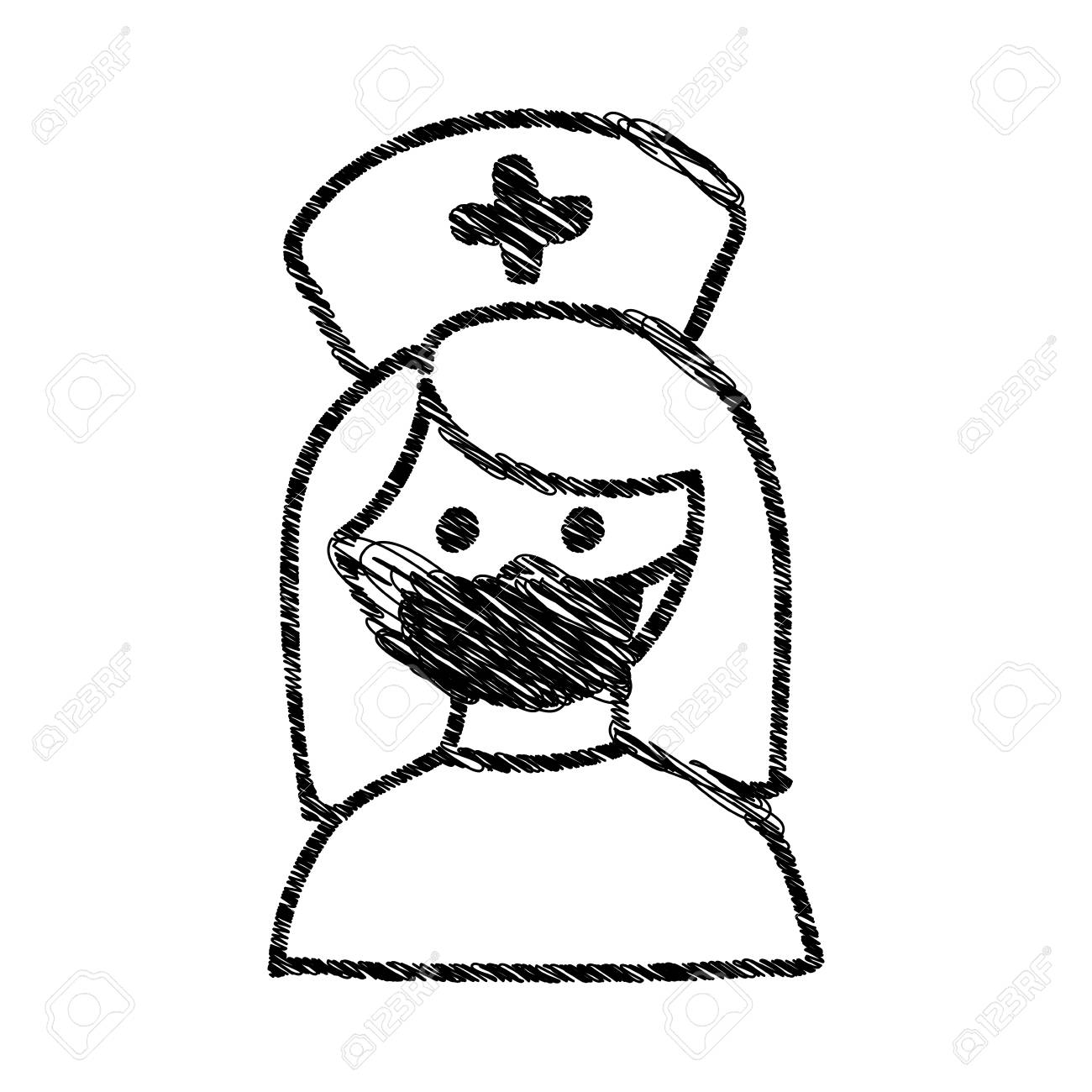 1300x1300 Silhouette Drawing Half Body Nurse With Mask Vector Illustration
