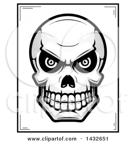 450x470 Clipart Of A Halftone Black And White Evil Human Skull