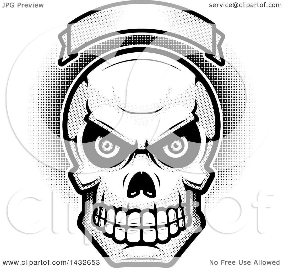 1080x1024 Clipart Of Halftone Blacknd White Evil Human Skull Under