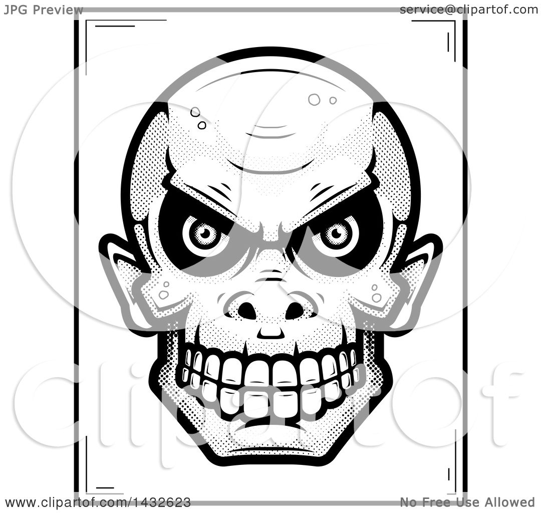 1080x1024 Clipart Of A Halftone Black And White Goblin Skull Poster Design