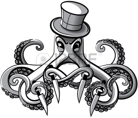 450x386 Vector Halftone Illustration Of Octopus In Vintage Victorian
