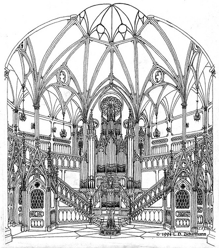 443x500 Neo Gothic Hall With Pipe Organ Gothic, Hand Drawings