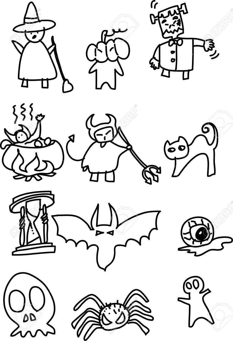 887x1300 Hand Draw Halloween Cartoon Vector Royalty Free Cliparts, Vectors