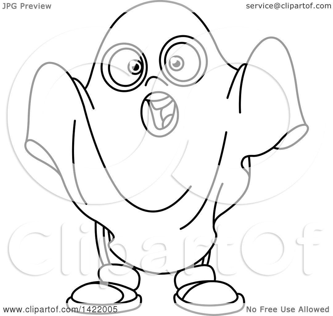 1080x1024 Clipart Of A Cartoon Black And White Lineart Kid In A Ghost