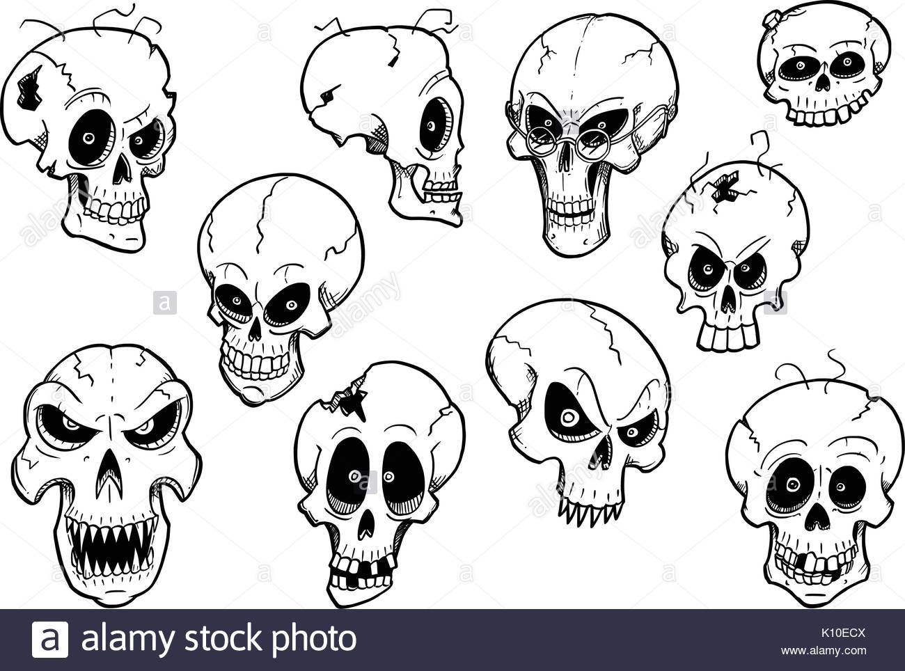 1300x964 Set Of Cute Hand Drawing Illustration Of Halloween Human Skull