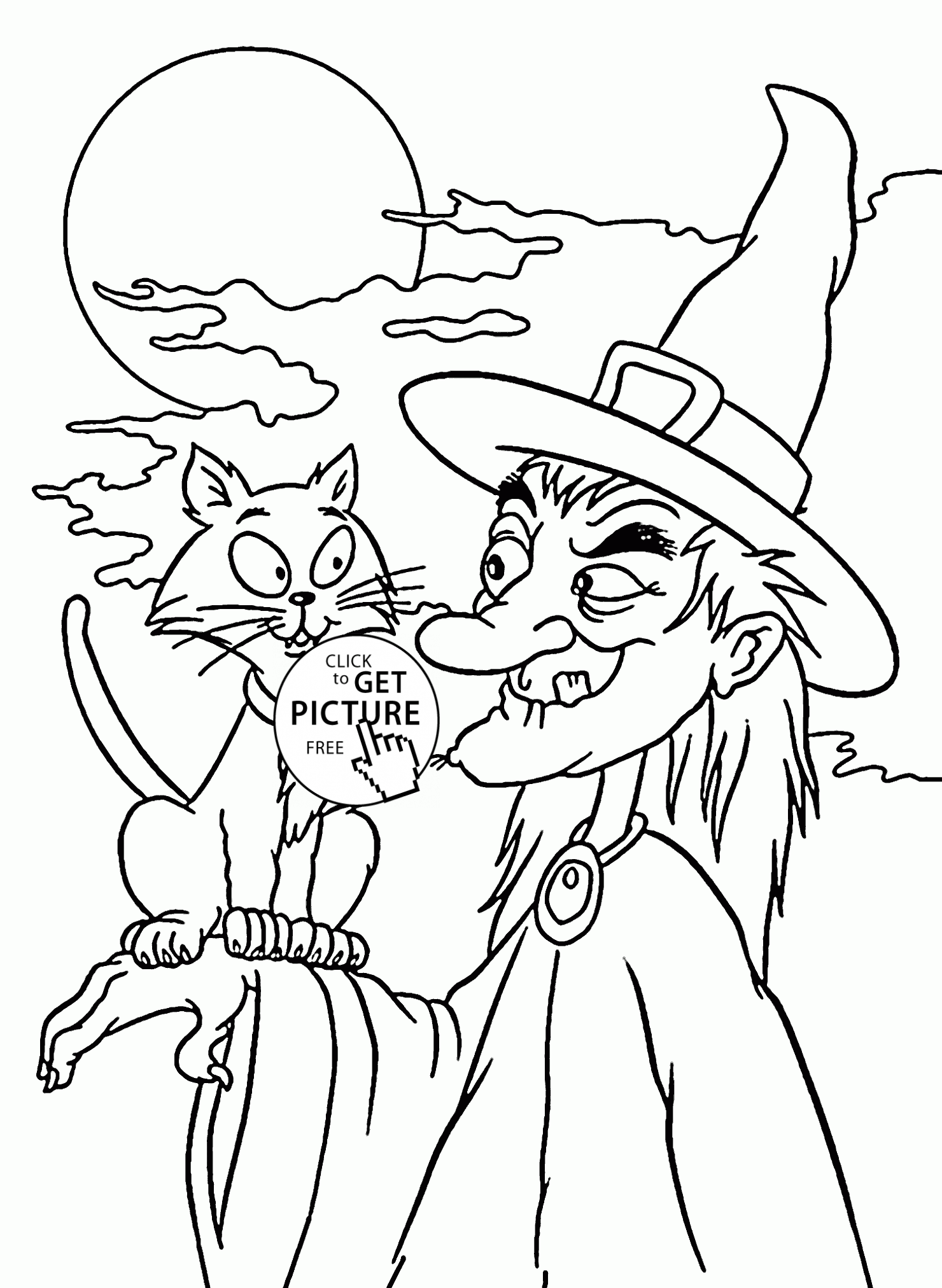 1480x2024 Halloween Witch And Black Cat Coloring Pages For Kids, Halloween