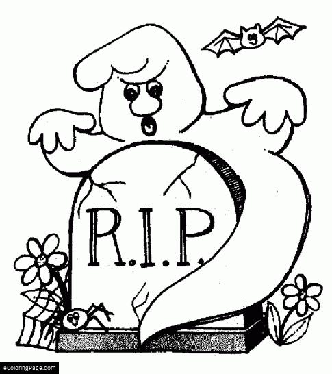 485x546 Happy Halloween Rip Ghost And Bat Coloring Page Ecoloringpage