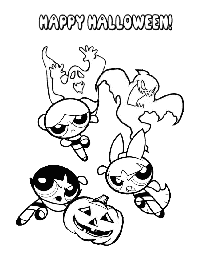 670x867 Powerpuff Girls And Halloween Ghosts Coloring Page H Amp M