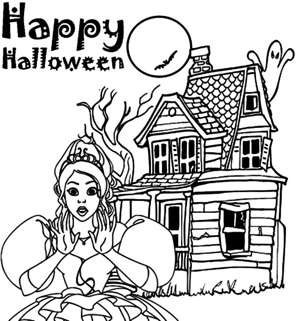 600x650 Happy Halloween Haunted House Coloring Pages Happy Halloween