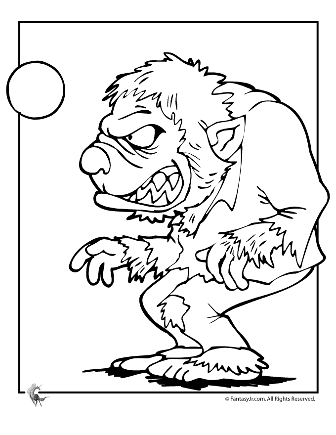 680x880 Werewolf And Full Moon Halloween Coloring Page