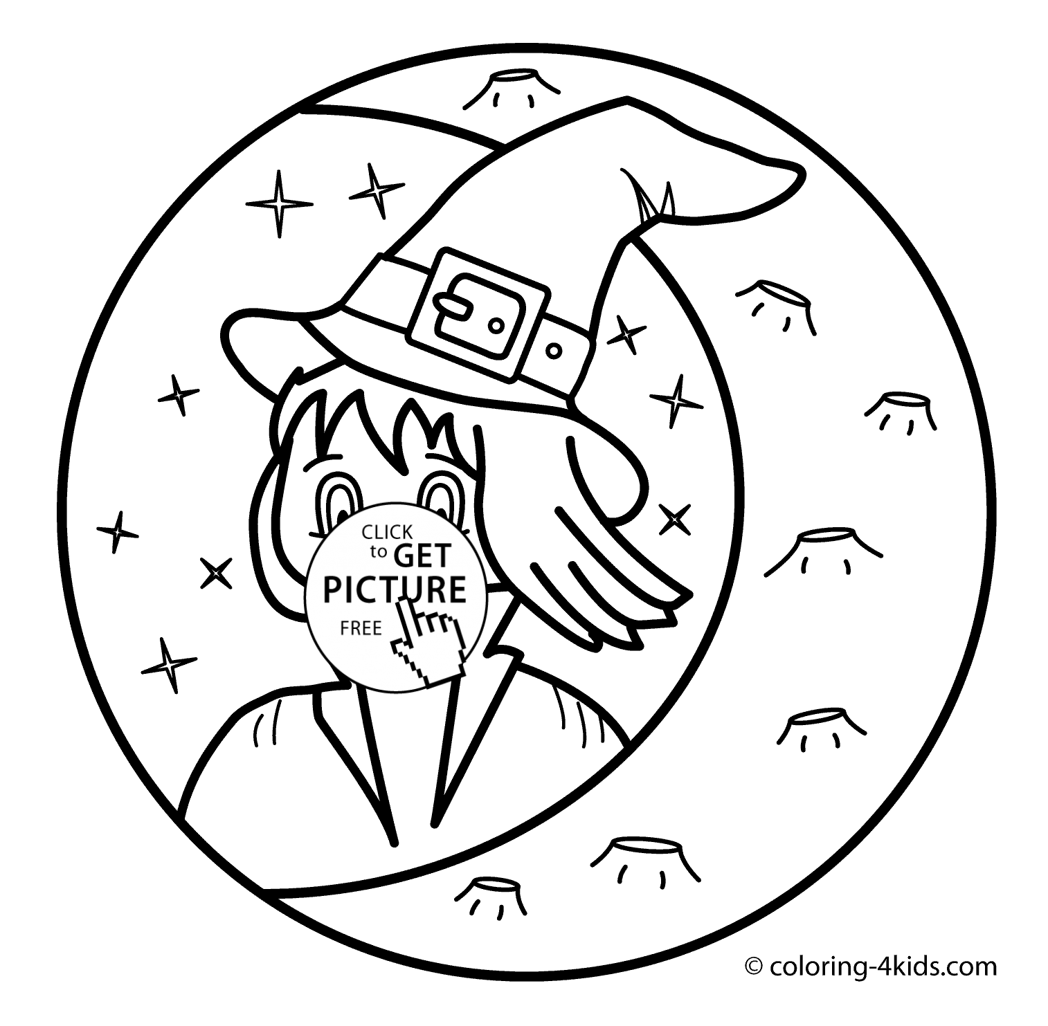 1514x1483 Witch With Moon Coloring Pages For Kids, Printable Free