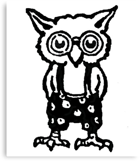 478x550 Retro Halloween Cartoon Baby Owl With Glasses Canvas Prints By