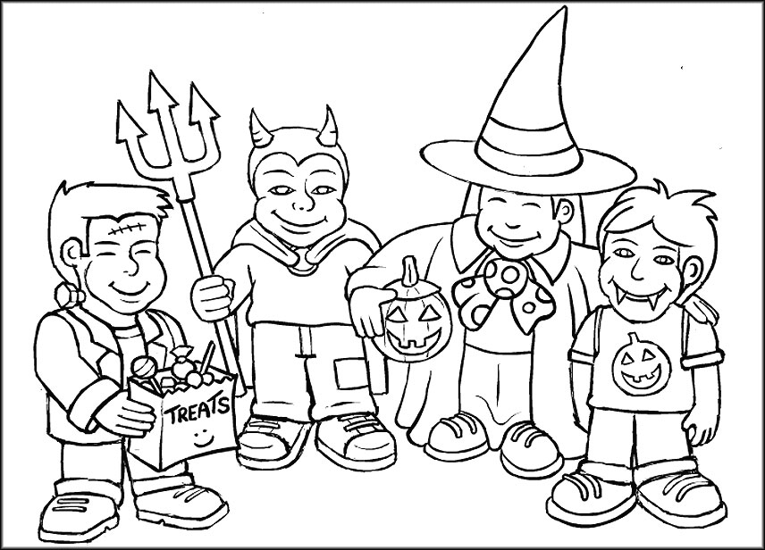 856x616 Coloring Pages For Halloween Groups Of Kids In Beatiful Draw