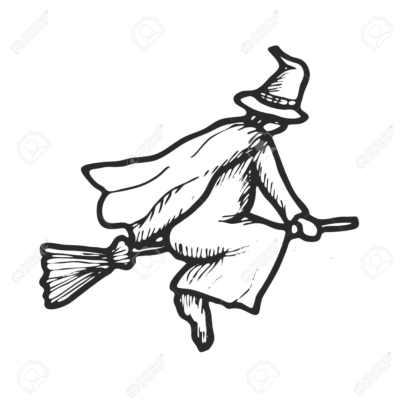 1300x1300 Hand Drawn Doodle Halloween Witch. Black Pen Objects Drawing