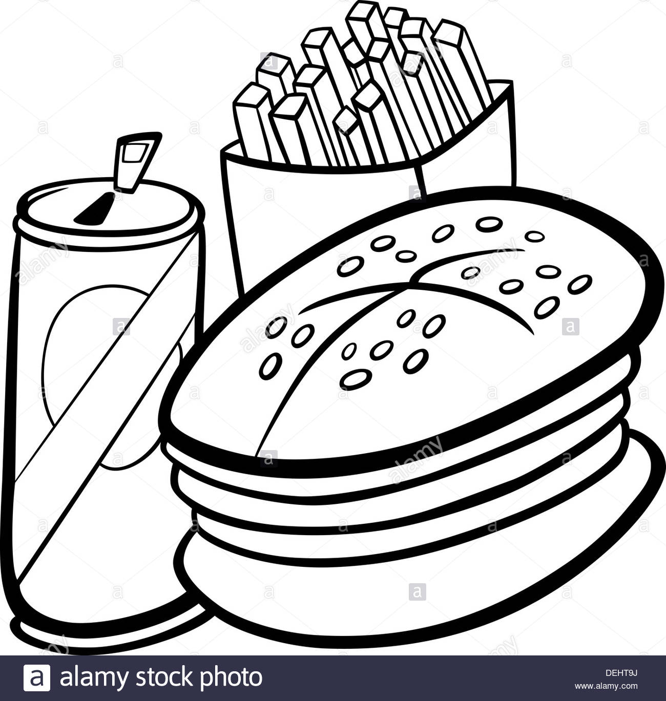 1300x1369 Black And White Cartoon Illustration Of Fast Food Set