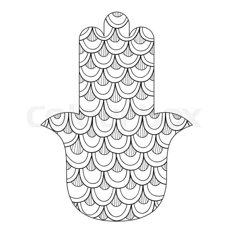 800x800 Hamsa Hand Drawn Symbol. Black And White Illustration For Coloring