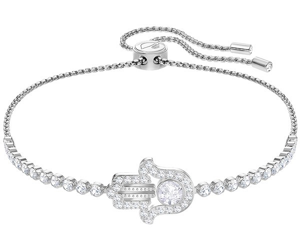 600x500 Subtle Hamsa Hand Bracelet, White, Rhodium Plating