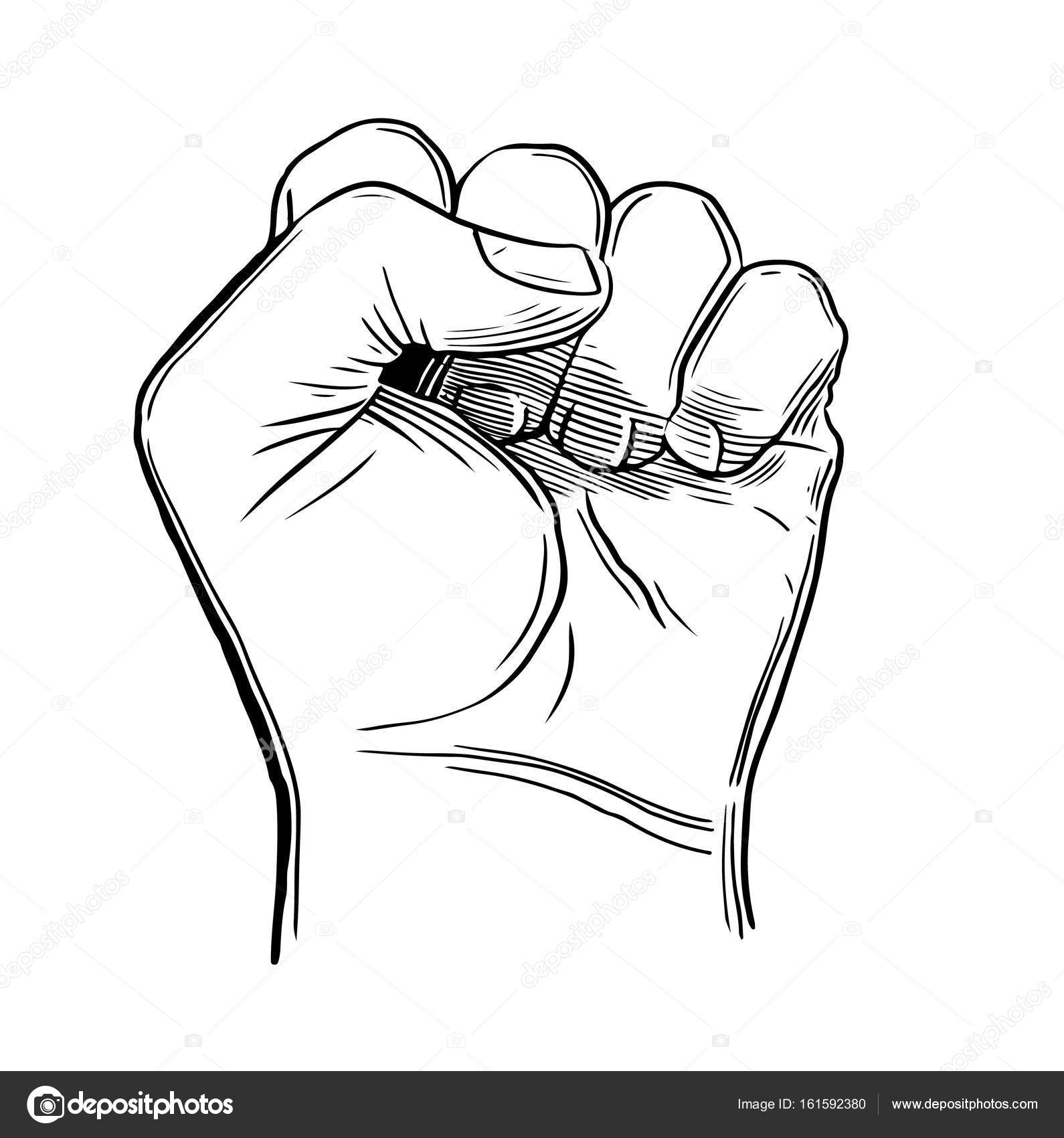 1590x1700 Sketch Drawing Fist Hand Gesture Stock Vector Lastrooo