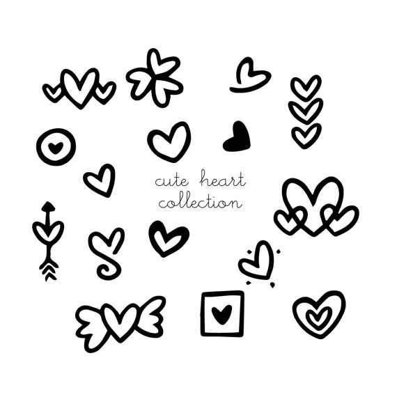 570x570 Hearts Clipart, Doodles Heart Png Cute Doodled Black White