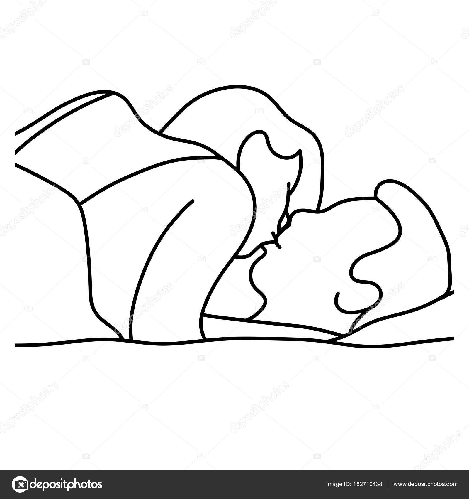 1600x1700 Outline Woman Kissing A Man On Bed Vector Illustration Sketch Hand