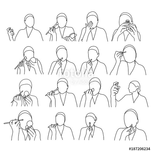 500x500 Set Of Woman Using Cosmetics To Makeup Vector Illustration Outline