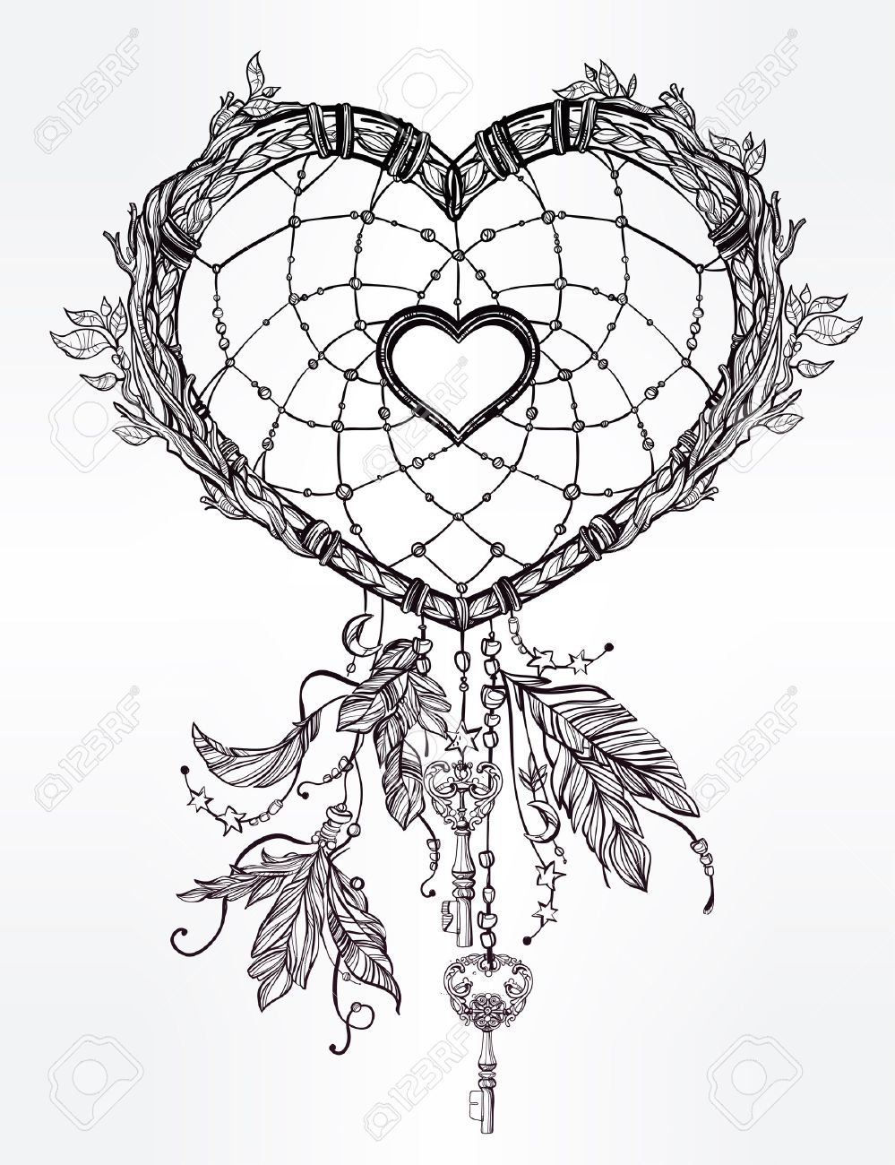 999x1300 Hand Drawn Romantic Drawing Of A Heart Shaped Dream Catcher