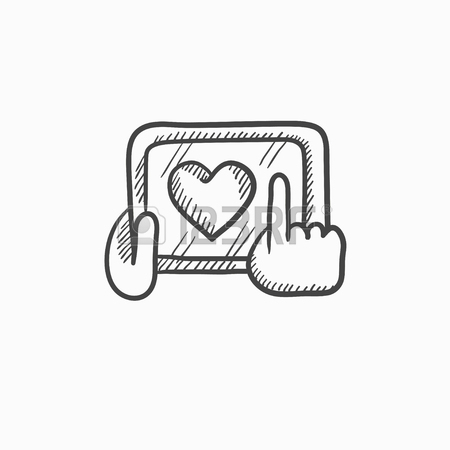 450x450 Hands Holding Tablet With Heart Sign Vector Sketch Icon Isolated