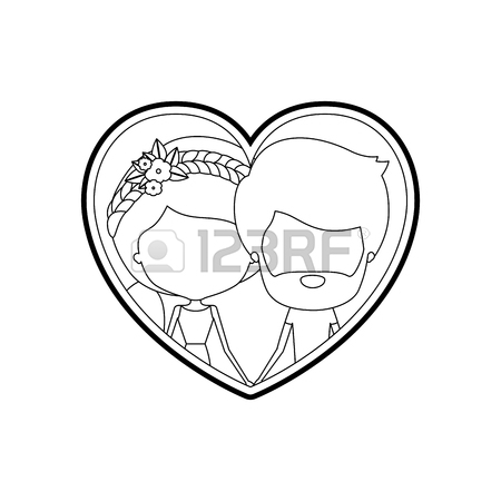 450x450 Sketch Silhouette Heart Shape With Caricature Faceless Couple