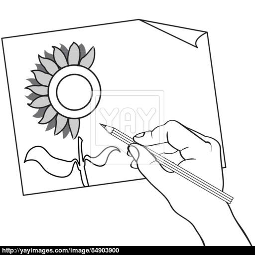 512x511 Hand Holding Color Pencil Drawing Outline Vector Vector