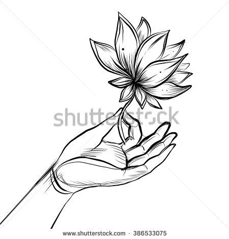 450x470 Lord Buddha's Hand Holding Lotus Flower. Isolated Vector
