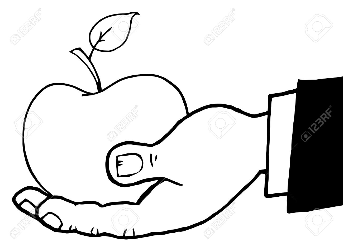 1300x956 Outlined Hand Holding A Red Apple Royalty Free Cliparts, Vectors