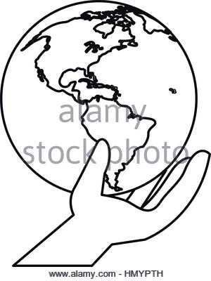 300x400 Line Drawing Of Hands Holding The Earth Stock Photo, Royalty Free