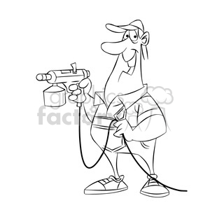 300x300 Royalty Free Sam Holding Spray Paint Gun Black White Cartoon