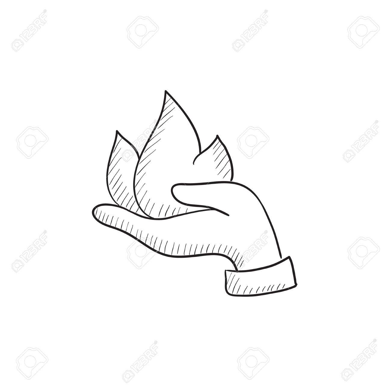 1300x1300 Hand Holding Fire Vector Sketch Icon Isolated On Background. Hand