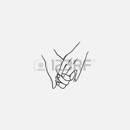 450x450 Holding Hands Drawn By Contour Lines Isolated On White Background