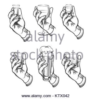300x320 A Man Hand Holding A Drawn Glass Of Water Stock Photo, Royalty